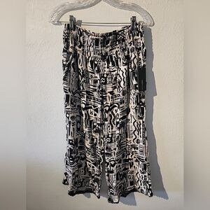 Robert Louis Petite Women's PM Black Cream Floral Pull-On Palazzo Pants Tropical